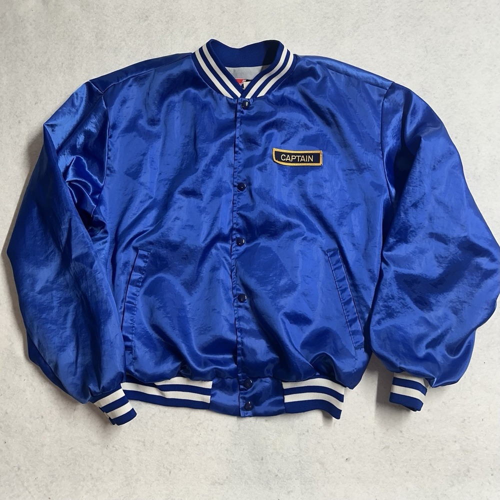 Vintage 80s Swingster Harley Davidson Patch Snap Satin Bomber Blue Jacket 2XL